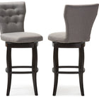 Baxton Studio Leonice Modern and Contemporary Grey Fabric Upholstered Button-tufted 29-Inch 2-Piece Swivel Bar Stool Set