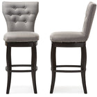 Baxton Studio Leonice Modern and Contemporary Grey Fabric Upholstered Button-tufted 29-Inch 2-Piece Swivel Bar Stool Set
