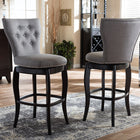 Baxton Studio Leonice Modern and Contemporary Grey Fabric Upholstered Button-tufted 29-Inch 2-Piece Swivel Bar Stool Set