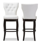 Baxton Studio Leonice Modern and Contemporary White Faux Leather Upholstered Button-tufted 29-Inch 2-Piece Swivel Bar Stool Set