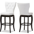 Baxton Studio Leonice Modern and Contemporary White Faux Leather Upholstered Button-tufted 29-Inch 2-Piece Swivel Bar Stool Set