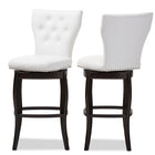 Baxton Studio Leonice Modern and Contemporary White Faux Leather Upholstered Button-tufted 29-Inch 2-Piece Swivel Bar Stool Set
