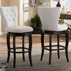 Baxton Studio Leonice Modern and Contemporary White Faux Leather Upholstered Button-tufted 29-Inch 2-Piece Swivel Bar Stool Set