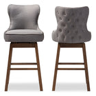 Baxton Studio Gradisca Modern and Contemporary Brown Wood Finishing and Grey Fabric Button-Tufted Upholstered 2-Piece Swivel Barstool Set