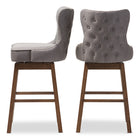 Baxton Studio Gradisca Modern and Contemporary Brown Wood Finishing and Grey Fabric Button-Tufted Upholstered 2-Piece Swivel Barstool Set