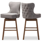 Baxton Studio Gradisca Modern and Contemporary Brown Wood Finishing and Grey Fabric Button-Tufted Upholstered 2-Piece Swivel Barstool Set