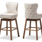 Baxton Studio Gradisca Modern and Contemporary Brown Wood Finishing and Light Beige Fabric Button-Tufted Upholstered 2-Piece Swivel Barstool Set