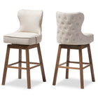 Baxton Studio Gradisca Modern and Contemporary Brown Wood Finishing and Light Beige Fabric Button-Tufted Upholstered 2-Piece Swivel Barstool Set