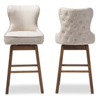 Baxton Studio Gradisca Modern and Contemporary Brown Wood Finishing and Light Beige Fabric Button-Tufted Upholstered 2-Piece Swivel Barstool Set