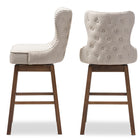 Baxton Studio Gradisca Modern and Contemporary Brown Wood Finishing and Light Beige Fabric Button-Tufted Upholstered 2-Piece Swivel Barstool Set