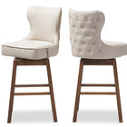 Baxton Studio Gradisca Modern and Contemporary Brown Wood Finishing and Light Beige Fabric Button-Tufted Upholstered 2-Piece Swivel Barstool Set