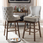 Baxton Studio Gradisca Modern and Contemporary Brown Wood Finishing and Light Beige Fabric Button-Tufted Upholstered 2-Piece Swivel Barstool Set