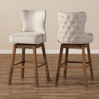 Baxton Studio Gradisca Modern and Contemporary Brown Wood Finishing and Light Beige Fabric Button-Tufted Upholstered 2-Piece Swivel Barstool Set
