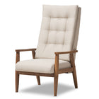 Baxton Studio Roxy Mid-Century Modern Walnut Brown Finish Wood and Light Beige Fabric Upholstered Button-Tufted High-Back Chair