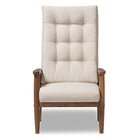 Baxton Studio Roxy Mid-Century Modern Walnut Brown Finish Wood and Light Beige Fabric Upholstered Button-Tufted High-Back Chair