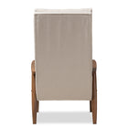 Baxton Studio Roxy Mid-Century Modern Walnut Brown Finish Wood and Light Beige Fabric Upholstered Button-Tufted High-Back Chair