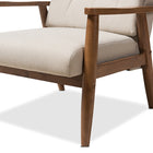 Baxton Studio Roxy Mid-Century Modern Walnut Brown Finish Wood and Light Beige Fabric Upholstered Button-Tufted High-Back Chair