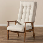 Baxton Studio Roxy Mid-Century Modern Walnut Brown Finish Wood and Light Beige Fabric Upholstered Button-Tufted High-Back Chair
