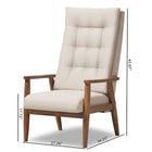 Baxton Studio Roxy Mid-Century Modern Walnut Brown Finish Wood and Light Beige Fabric Upholstered Button-Tufted High-Back Chair
