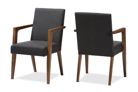 Baxton Studio Andrea Mid-Century Modern Dark Grey Upholstered Wooden Armchair - Set of 2