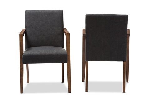 Baxton Studio Andrea Mid-Century Modern Dark Grey Upholstered Wooden Armchair - Set of 2