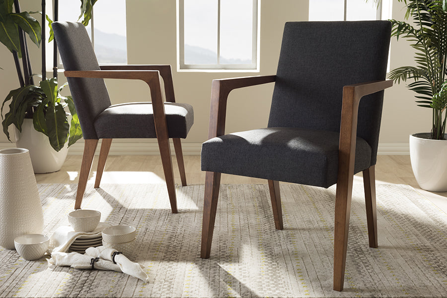 Baxton Studio Andrea Mid-Century Modern Dark Grey Upholstered Wooden 2-Piece Lounge Set