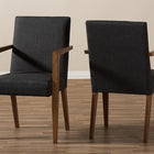 Baxton Studio Andrea Mid-Century Modern Dark Grey Upholstered Wooden Armchair - Set of 2