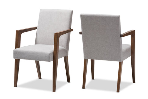 Baxton Studio Andrea Mid-Century Modern Greyish Beige Upholstered Wooden Armchair - Set of 2