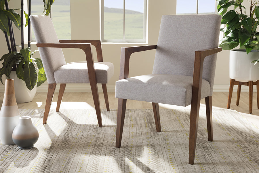 Baxton Studio Andrea Mid-Century Modern Greyish Beige Upholstered Wooden 2-Piece Lounge Chair Set