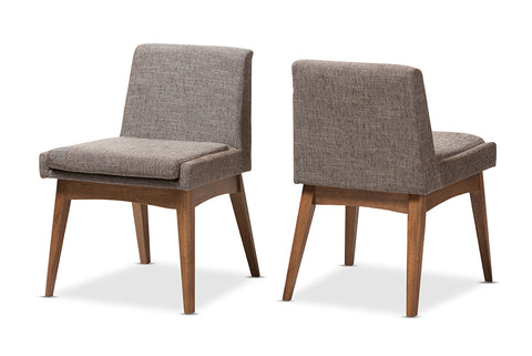 Baxton Studio Nexus Mid-Century Modern Walnut Wood Finishing and Gravel Fabric Upholstered Dining Side Chair - Set of 2
