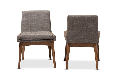 Baxton Studio Nexus Mid-Century Modern Walnut Wood Finishing and Gravel Fabric Upholstered Dining Side Chair - Set of 2