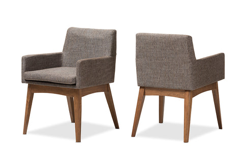 Baxton Studio Nexus Mid-Century Modern Walnut Wood Finishing and Gravel Fabric Upholstered Arm Chair - Set of 2