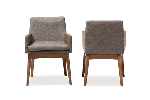 Baxton Studio Nexus Mid-Century Modern Walnut Wood Finishing and Gravel Fabric Upholstered Arm Chair - Set of 2