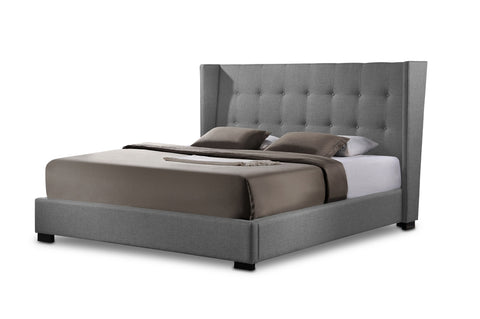 Baxton Studio Favela Gray Linen Modern Bed with Upholstered Headboard - King Size