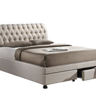 Baxton Studio Ainge Contemporary Button-Tufted Light Beige Fabric Upholstered Storage King-Size Bed with 2-drawer