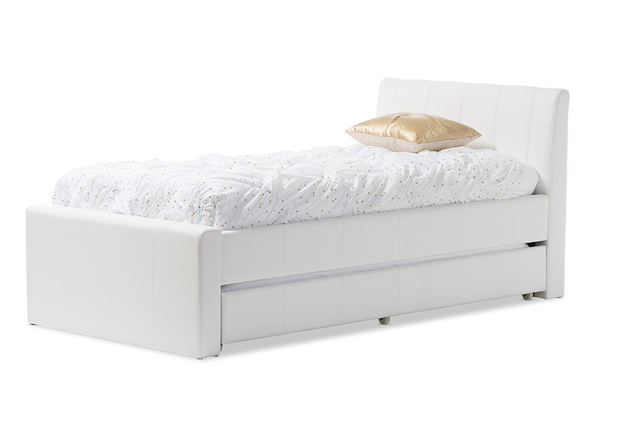 Baxton Studio Cosmo Modern and Contemporary White Faux Leather Twin Size Trundle Bed