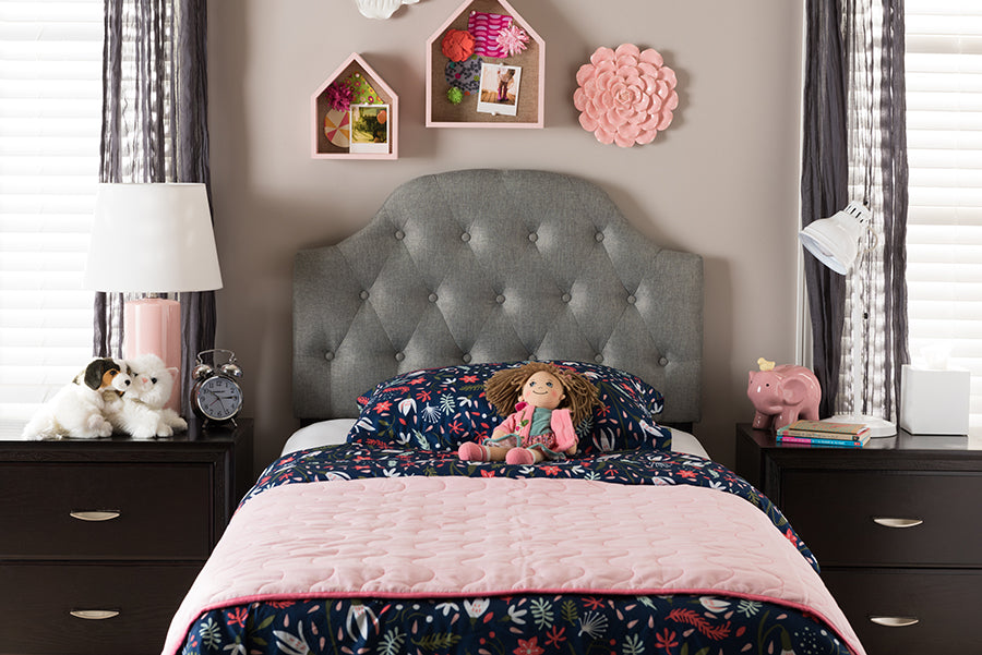 Baxton Studio Morris Modern and Contemporary Grey Fabric Upholstered Button-Tufted Scalloped Twin Size Headboard 
