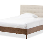 Baxton Studio Alinia Mid-century Retro Modern Light Beige Fabric Upholstered Walnut Wood Queen Size Platform Bed