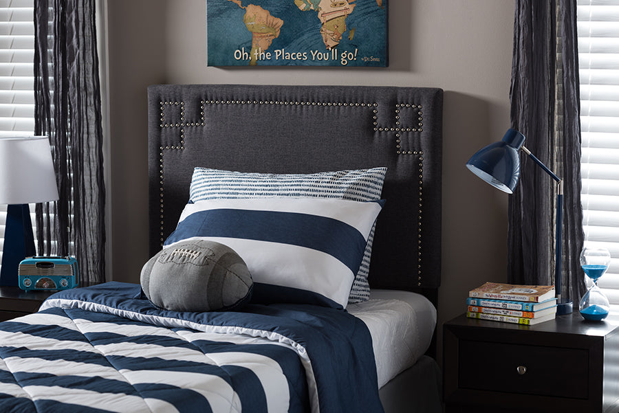Baxton Studio Geneva Modern and Contemporary Dark Grey Fabric Upholstered Twin Size Headboard 