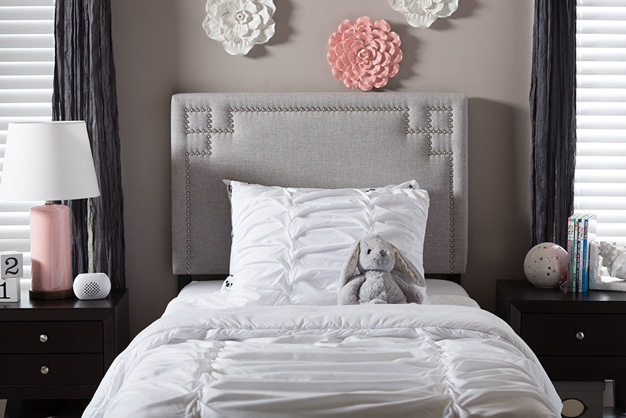 Baxton Studio Geneva Modern and Contemporary Grayish Beige Fabric Upholstered Twin Size Headboard 