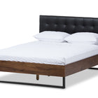 Baxton Studio Mitchell Rustic Industrial Walnut Wood Black Faux Leather Dark Bronze Metal King Size Platform Bed