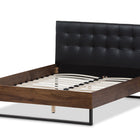 Baxton Studio Mitchell Rustic Industrial Walnut Wood Black Faux Leather Dark Bronze Metal King Size Platform Bed