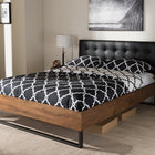 Baxton Studio Mitchell Rustic Industrial Walnut Wood Black Faux Leather Dark Bronze Metal King Size Platform Bed