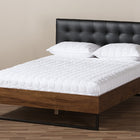 Baxton Studio Mitchell Rustic Industrial Walnut Wood Black Faux Leather Dark Bronze Metal King Size Platform Bed