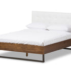 Baxton Studio Mitchell Rustic Industrial Walnut Wood White Faux Leather Dark Bronze Metal Queen Size Platform Bed