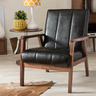 Baxton Studio Nikko Mid-century Modern Scandinavian Style Black Faux Leather Wooden Lounge Chair