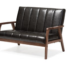 Baxton Studio Nikko Mid-century Modern Scandinavian Style Black Faux Leather Wooden 2-Seater Loveseat