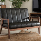 Baxton Studio Nikko Mid-century Modern Scandinavian Style Black Faux Leather Wooden 2-Seater Loveseat
