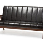 Baxton Studio Nikko Mid-century Modern Scandinavian Style Black Faux Leather Wooden 3-Seater Sofa