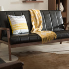 Baxton Studio Nikko Mid-century Modern Scandinavian Style Black Faux Leather Wooden 3-Seater Sofa